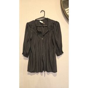 Ramy Brook Women's Black V-Neck Blouse M Button-Front Casual Top